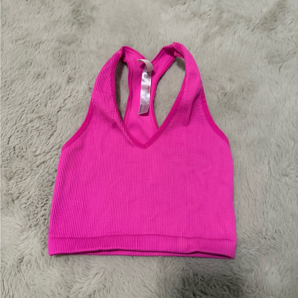 Free People Hot Pink Ribbed V-Neck Crop Tank